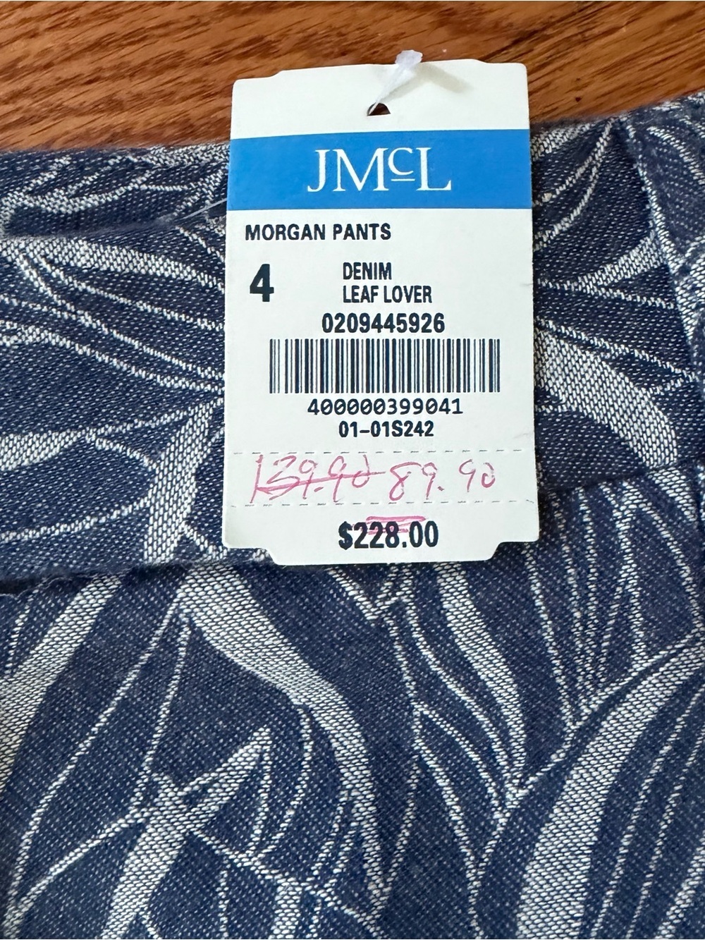 NWT J.McLaughlin Morgan High Rise Wide Leg Pants Denim Leaf Print 4 Coastal Boho - Picture 5 of 13